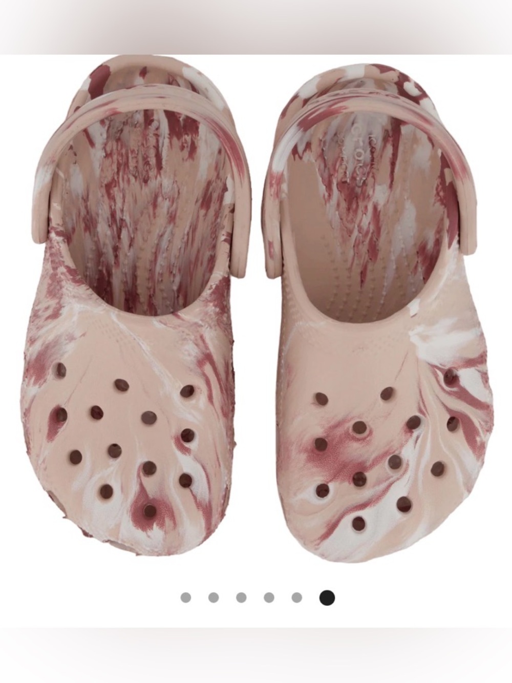 Crocs Toddler Classic pink and white Marbled Clogs, Quartz/Multi colorway.